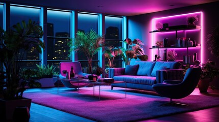 Modern room interior inspired by neon colors 