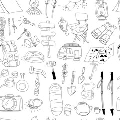 Hand drawn camping seamless pattern background.
