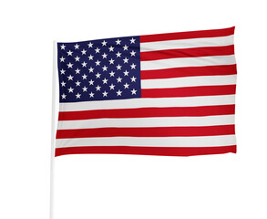 Waving flag of United States in white background.  United States flag on flagpole for independence day.