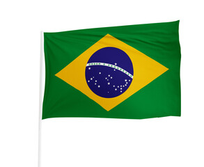Obraz premium Waving flag of Brazil in white background. Brazil flag on flagpole for independence day.