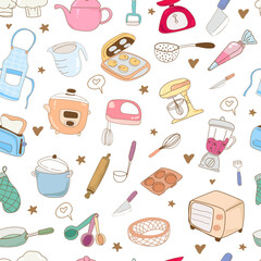 Kitchenware seamless pattern background.