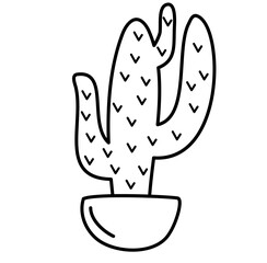 Cactus in Pot Lines Style Vector Illustration 
