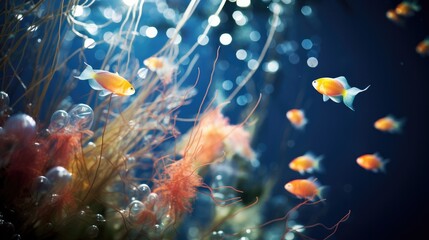 Fototapeta na wymiar A group of fish swimming in an aquarium. Generative AI.