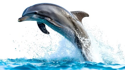 Dolphin Joyfully Leaping Out of the Water Isolated on White Background