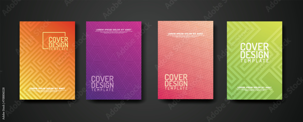 Poster set cover design template with geometric lines textured pattern background and dynamic gradation col