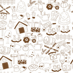 Hand drawn farm seamless pattern background.
