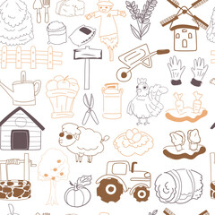 Hand drawn farm seamless pattern background.
