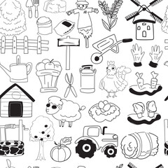 Hand drawn farm seamless pattern background.
