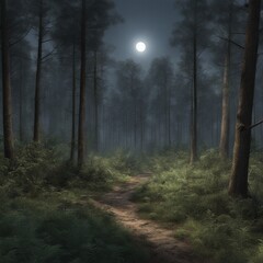 Fototapeta premium Enchanting Moonlit Forest: A Glimpse into the Lush Forest Industry
