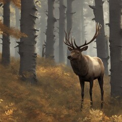 Adventure in the Wilderness: Elk Amidst Rustling Leaves
