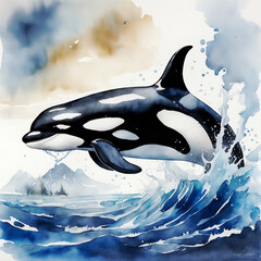 Jumping orca in the water