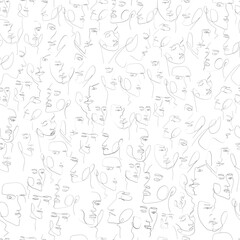 Fototapeta na wymiar One line drawing face illustration on transparent background. 