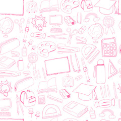 Hand drawn school seamless pattern background.