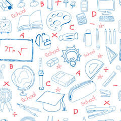 Hand drawn school seamless pattern background.