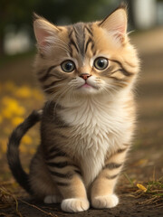 Naklejka na ściany i meble Cute kitten, Pet cat. funny animal 