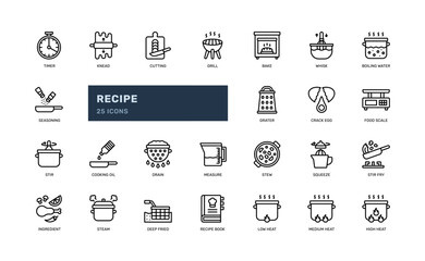 recipe cooking kitchen restaurant food cuisine detailed outline icon set