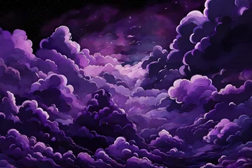 Photo sur Aluminium Violet Vibrant close-up of electric violet clouds against a backdrop of inky black, resembling a surreal and cosmic dreamscape.