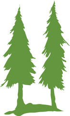 Trees silhouette green illustration on transparent background.