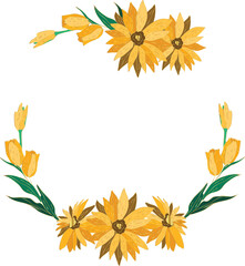 Beautiful flower wreath illustration on transparent background.
