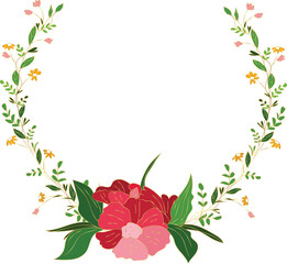 Beautiful flower wreath illustration on transparent background.