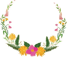 Obraz premium Beautiful flower wreath illustration on transparent background.