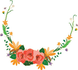 Beautiful flower wreath illustration on transparent background.