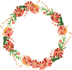 Beautiful flower wreath illustration on transparent background.