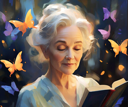 woman reading a book - Powered by Adobe