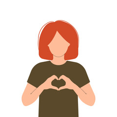 International Women s Day card. 8 march. Campaign 2024 inspireinclusion. Woman with heart shaped hands to stop gender discrimination. Flat vector illustration