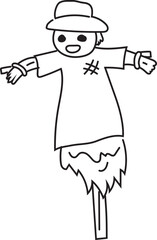 Hand drawn scarecrow illustration on transparent background.
