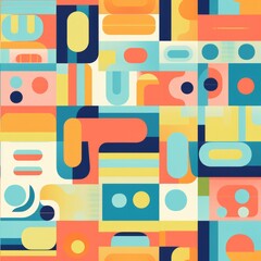 flat retro geometric multicolored pattern. Retro background 1970s 1980s