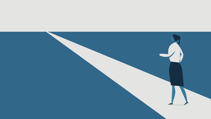 Vector illustration of long road and woman.