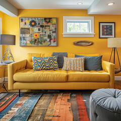 Family-Friendly Basement Remodel in Sunflower Yellow