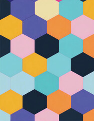 background of colorful, hexagonal, geometric patterns in blue and orange