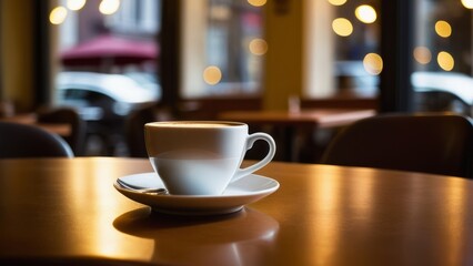 Fototapeta premium a cup of coffee on the table in a cafe