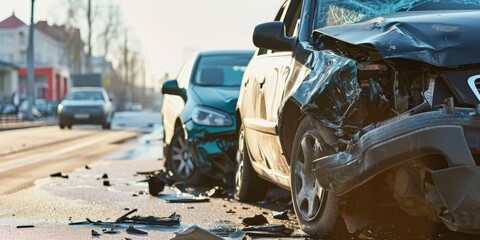 Fototapeta premium Accident between two cars, crashed cars, traffic accident