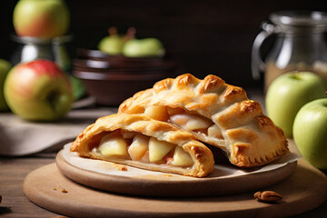 Obraz na płótnie Canvas Indulge in delight. Tempting pastry filled with succulent apples. Celebrate National Apple Turnover Day with this delicious, mouth-watering treat. A feast for the senses.
