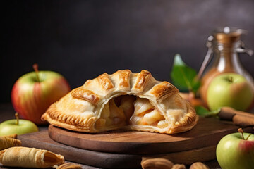 Fototapeta na wymiar Indulge in delight. Tempting pastry filled with succulent apples. Celebrate National Apple Turnover Day with this delicious, mouth-watering treat. A feast for the senses.