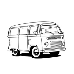 Vintage Van SVG Black and White Illustration Art Generative AI.