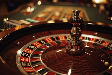Roulette on a casino betting table with cards and chips