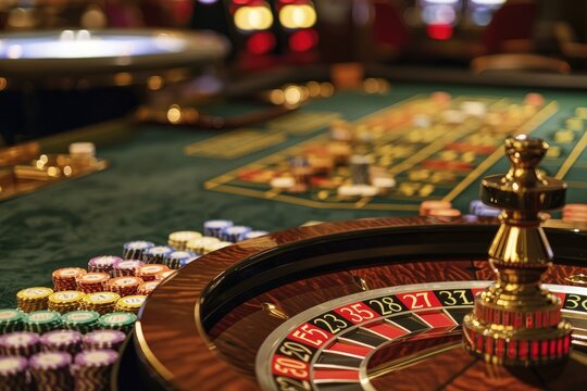 Roulette on a casino betting table with cards and chips