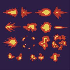 Flat design animation frames element collection fire explosion