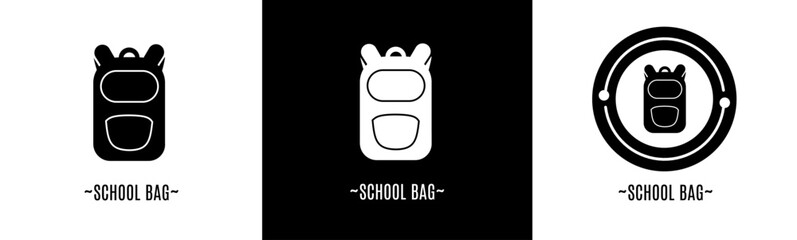School bag logo set. Collection of black and white logos. Stock vector.