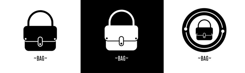 Bag logo set. Collection of black and white logos. Stock vector.