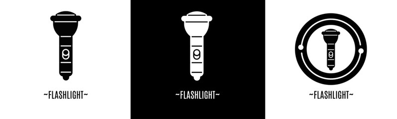 Flashlight logo set. Collection of black and white logos. Stock vector.