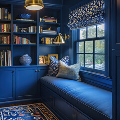 Bold Sapphire Reading Space - Illuminating Book Lover's Nook