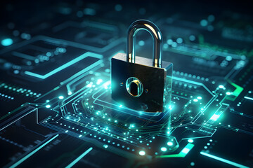 Cybersecurity and privacy and protect data concept. lock key icon and internet network security technology.Generative Ai.