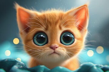 adorable cartoon kitten with big eyes, generative AI
