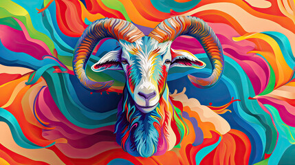 Elegant colorful 3d abstraction goat zodiac