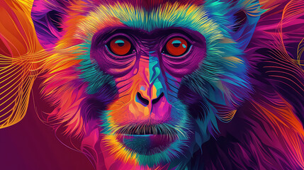 Elegant colorful 3d abstraction monkey zodiac	 - obrazy, fototapety, plakaty